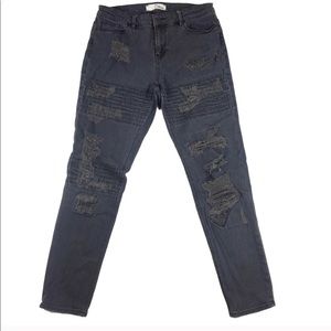 Black / gray distressed / ripped slim jeans